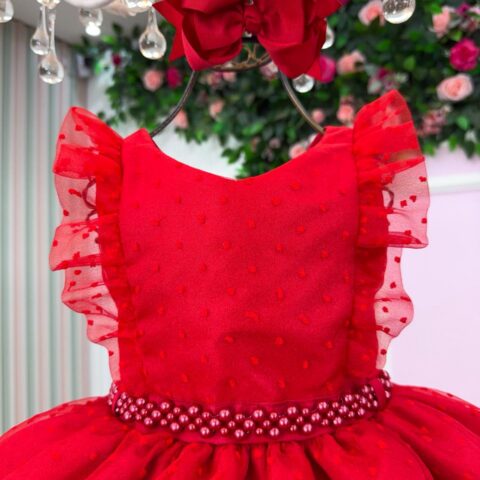 Vestido Infantil Ana Julia Mini Miss Vermelho Tule Poá