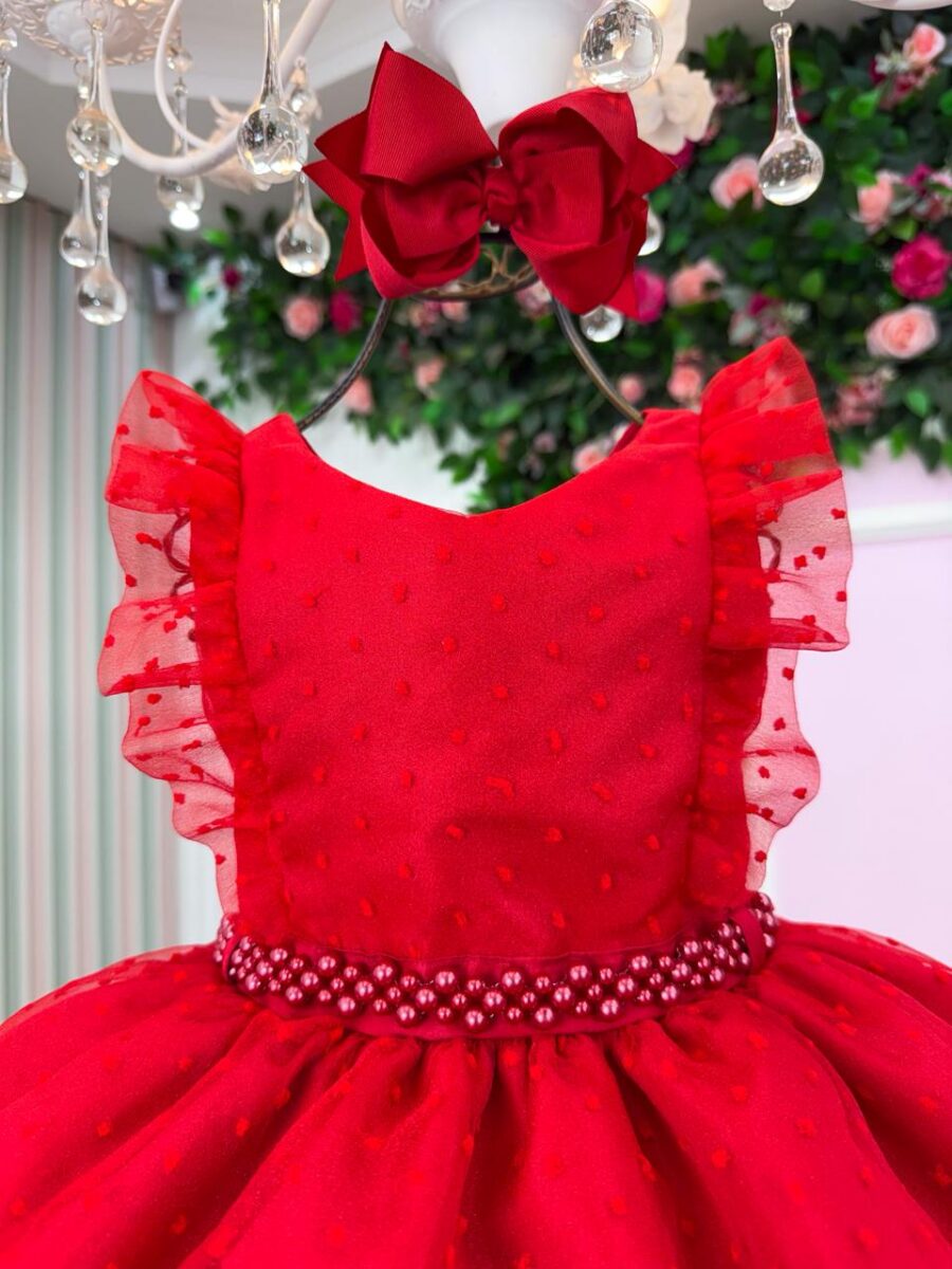 Vestido Infantil Ana Julia Mini Miss Vermelho Tule Poá