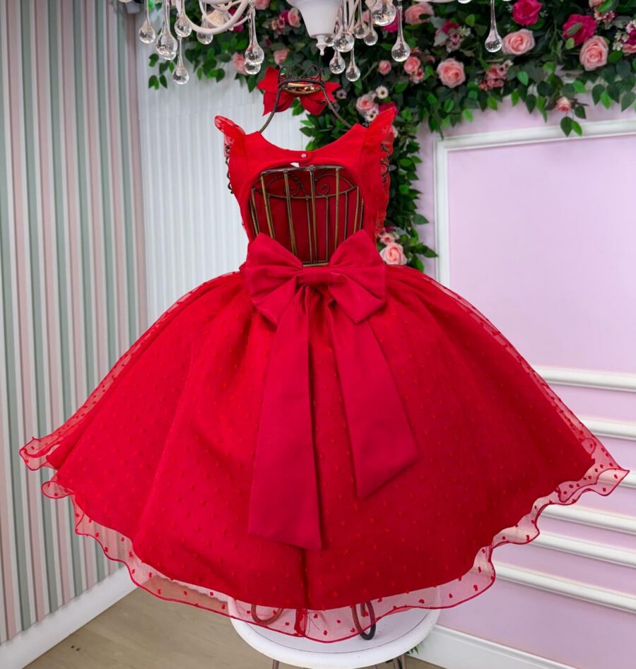 Vestido Infantil Ana Julia Mini Miss Vermelho Tule Poá