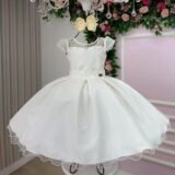 Vestido Infantil Isabela Mini Miss Off-white Tule Micro Poá