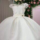 Vestido Infantil Isabela Mini Miss Off-white Tule Micro Poá