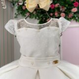 Vestido Infantil Isabela Mini Miss Off-white Tule Micro Poá