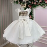 Vestido Infantil Isabela Mini Miss Off-white Tule Micro Poá