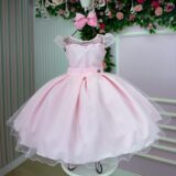 Vestido Infantil Isabela Mini Miss Rosa Tule Micro Poá