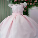 Vestido Infantil Isabela Mini Miss Rosa Tule Micro Poá