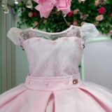 Vestido Infantil Isabela Mini Miss Rosa Tule Micro Poá