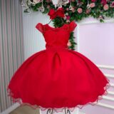 Vestido Infantil Isabela Mini Miss Vermelho Tule Micro Poá