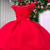 Vestido Infantil Isabela Mini Miss Vermelho Tule Micro Poá