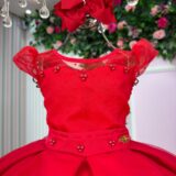 Vestido Infantil Isabela Mini Miss Vermelho Tule Micro Poá