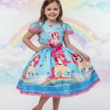 Fantasia Infantil Vestido Unicórnio Colorido com Glitter