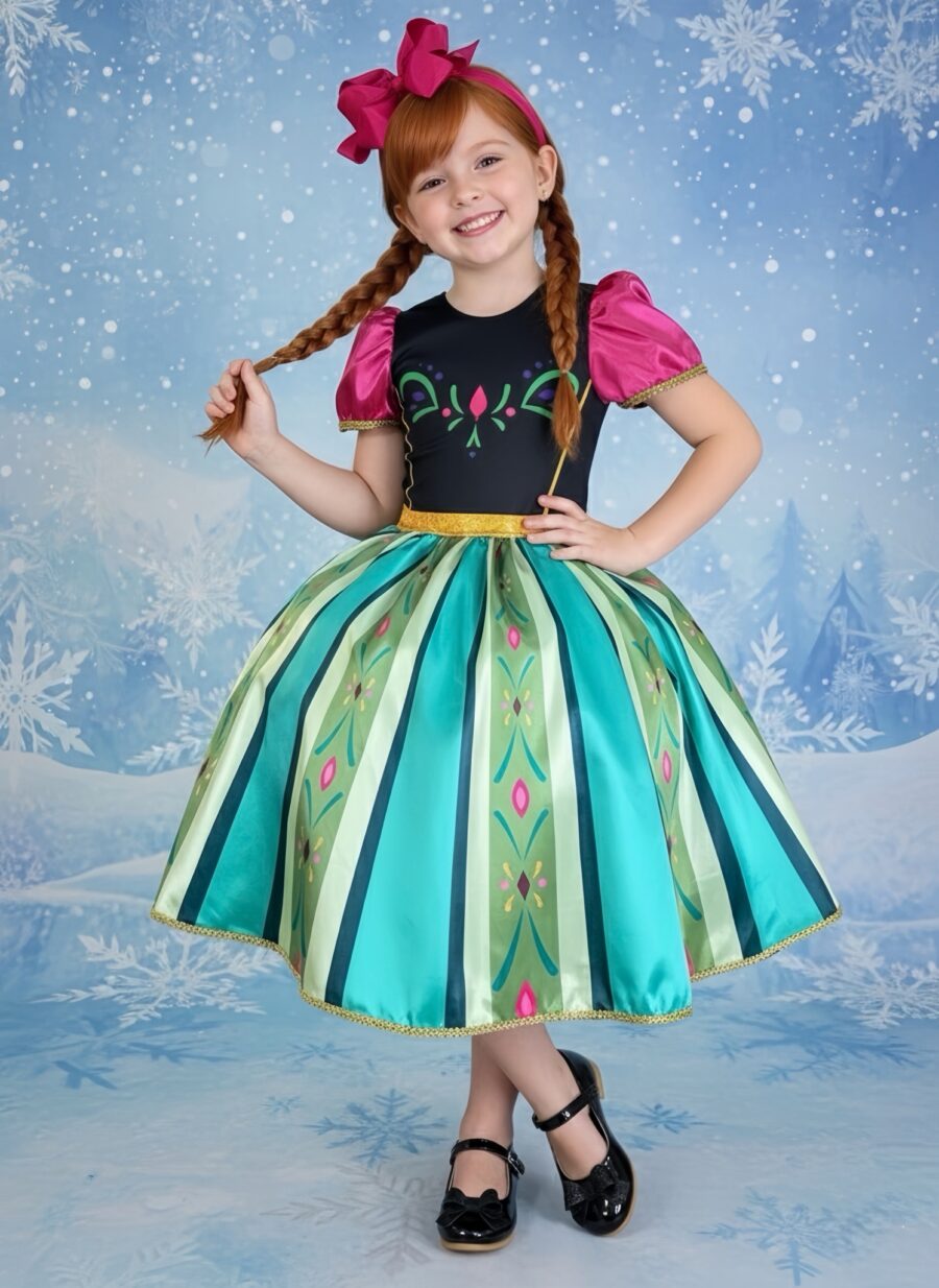 Fantasia Infantil Vestido Anna em Cetim e Helanca