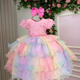 Vestido Infantil Arco-Íris Aurora Menina Bonita Candy Tule