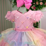 Vestido Infantil Arco-Íris Aurora Menina Bonita Candy Tule