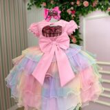 Vestido Infantil Arco-Íris Aurora Menina Bonita Candy Tule