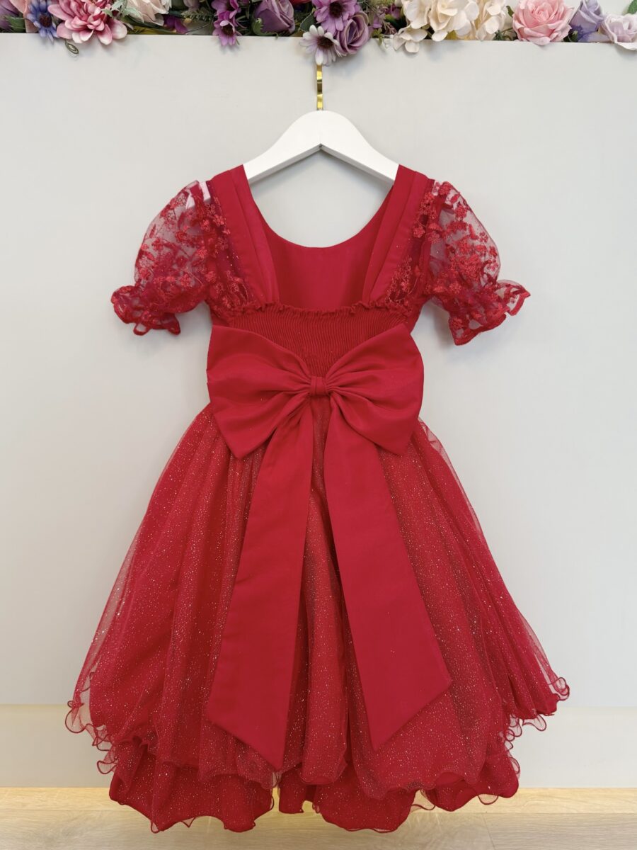 Vestido Infantil Vermelho Busto Renda Mangas Bufantes