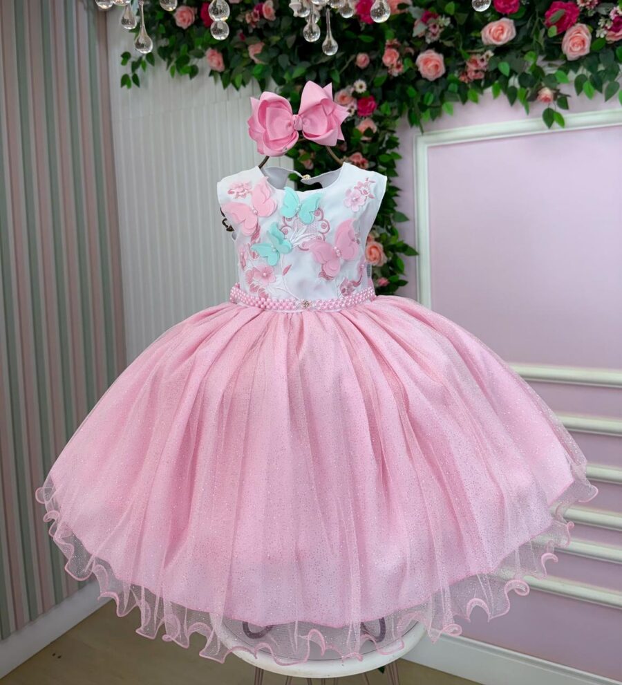 Vestido Infantil Marie Juliana Jardim Encantado Rosa