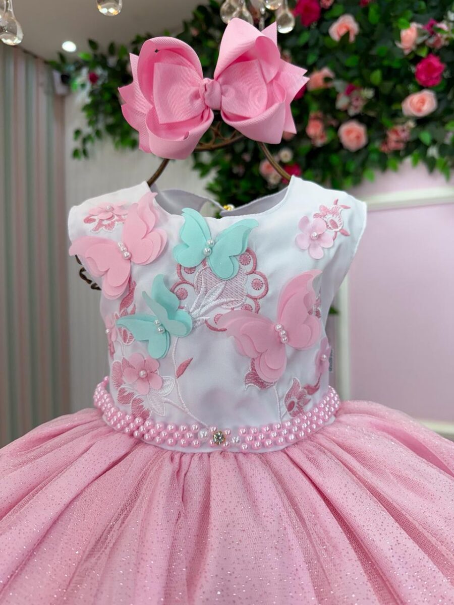 Vestido Infantil Marie Juliana Jardim Encantado Rosa