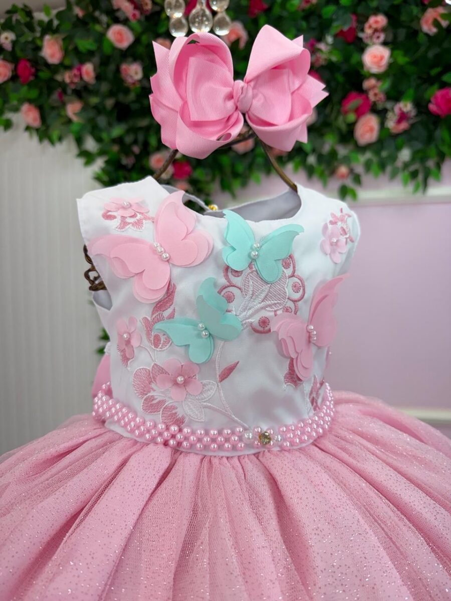 Vestido Infantil Marie Juliana Jardim Encantado Rosa