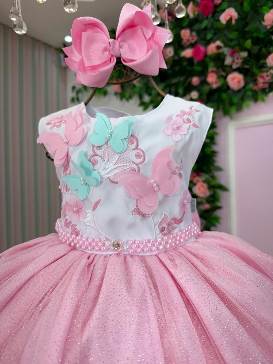 Vestido Infantil Marie Juliana Jardim Encantado Rosa