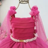 Vestido Infantil Longo Pink com Borboletas Festa