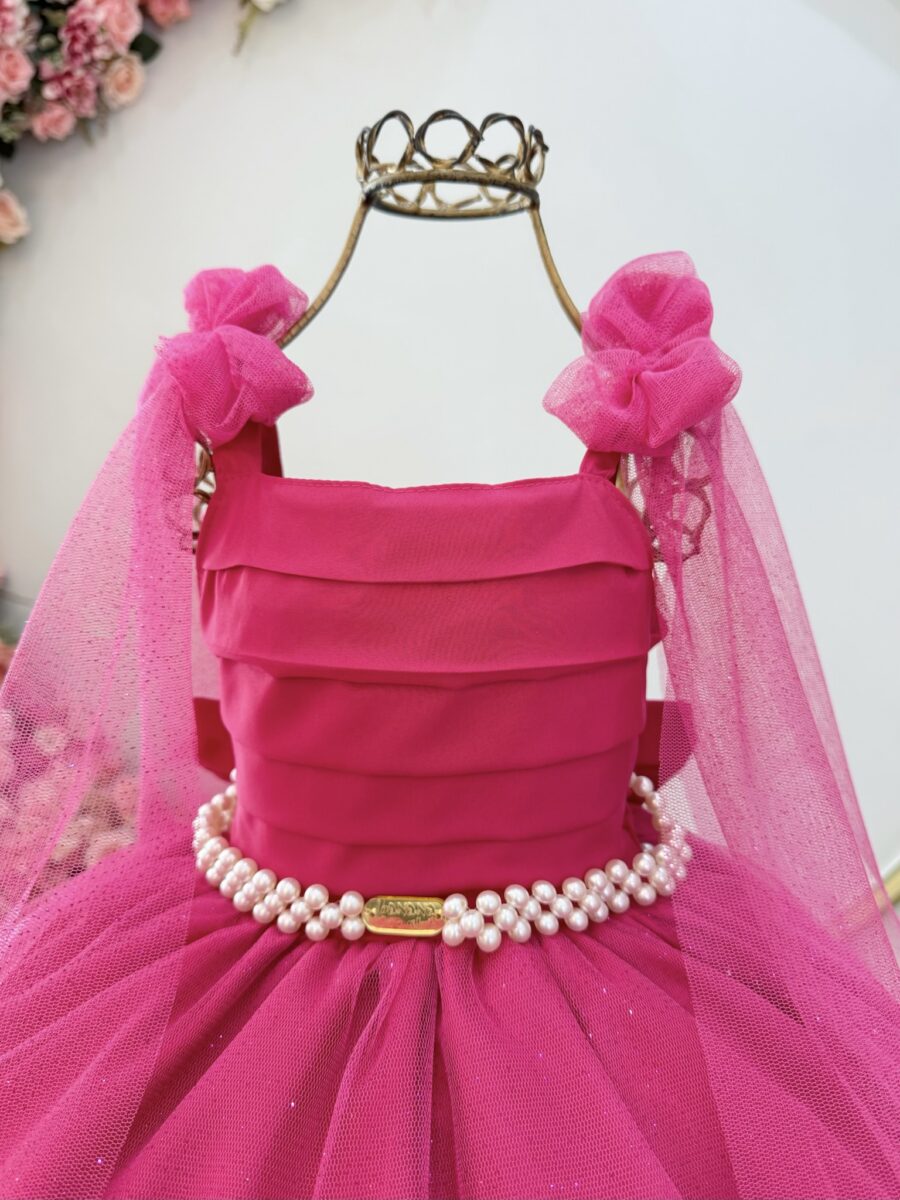 Vestido Infantil Longo Pink com Borboletas Festa