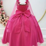 Vestido Infantil Longo Pink com Borboletas Festa