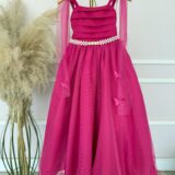 Vestido Infantil Longo Pink com Borboletas Festa