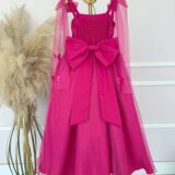 Vestido Infantil Longo Pink com Borboletas Festa