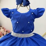 Vestido Longo Infantil Daminha Azul Royal Busto Nervura