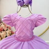 Vestido Infantil Lilás Busto Nervura Daminha Festa