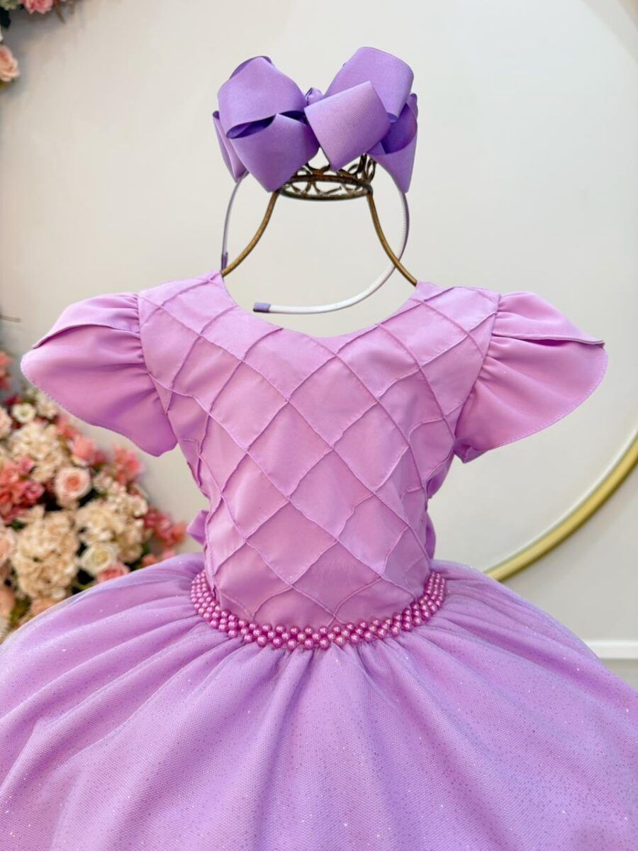 Vestido Infantil Lilás Busto Nervura Daminha Festa