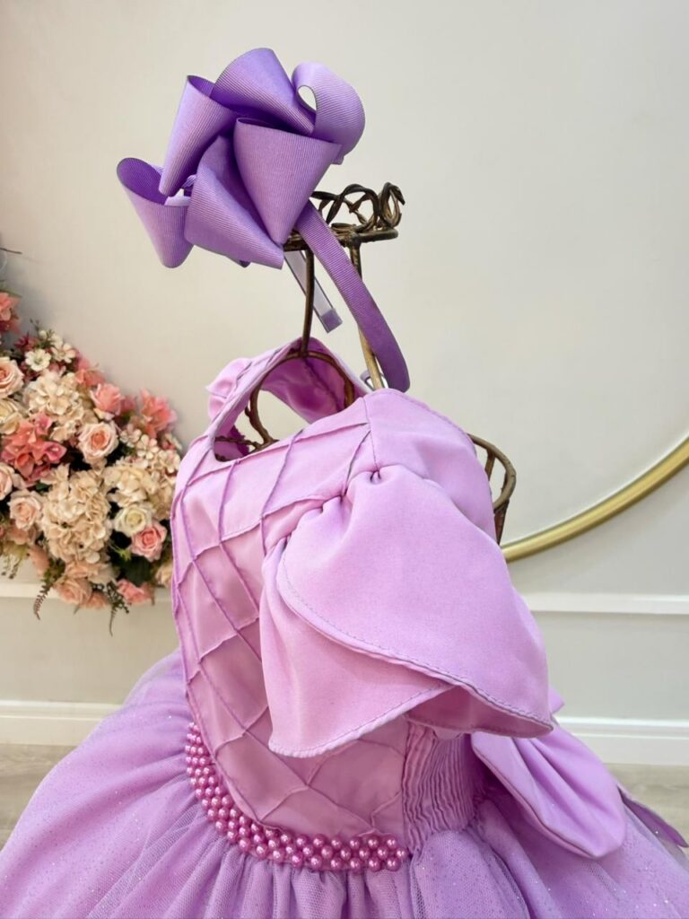 Vestido Infantil Lilás Busto Nervura Daminha Festa