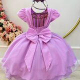 Vestido Infantil Lilás Busto Nervura Daminha Festa