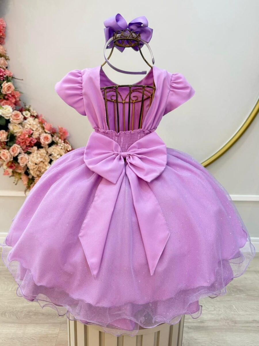 Vestido Infantil Lilás Busto Nervura Daminha Festa