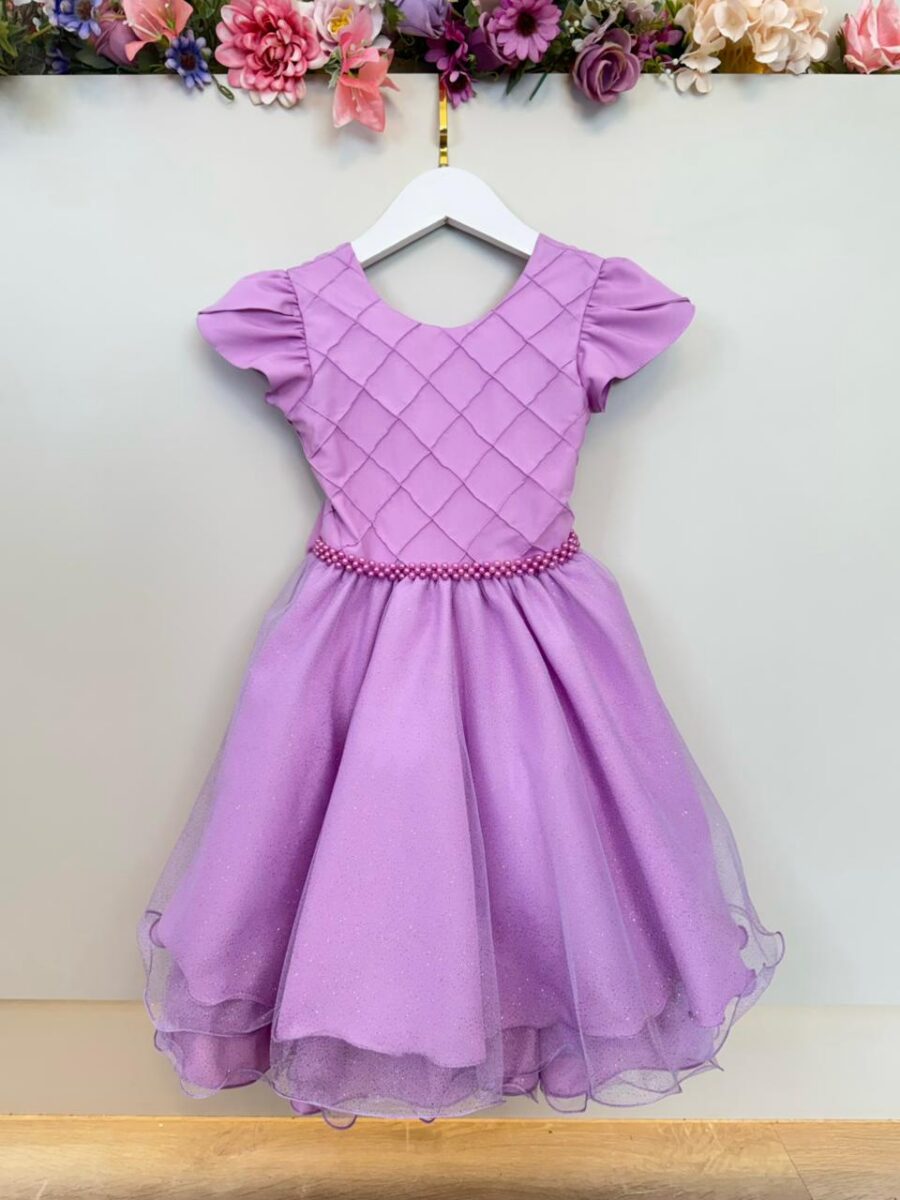 Vestido Infantil Lilás Busto Nervura Daminha Festa