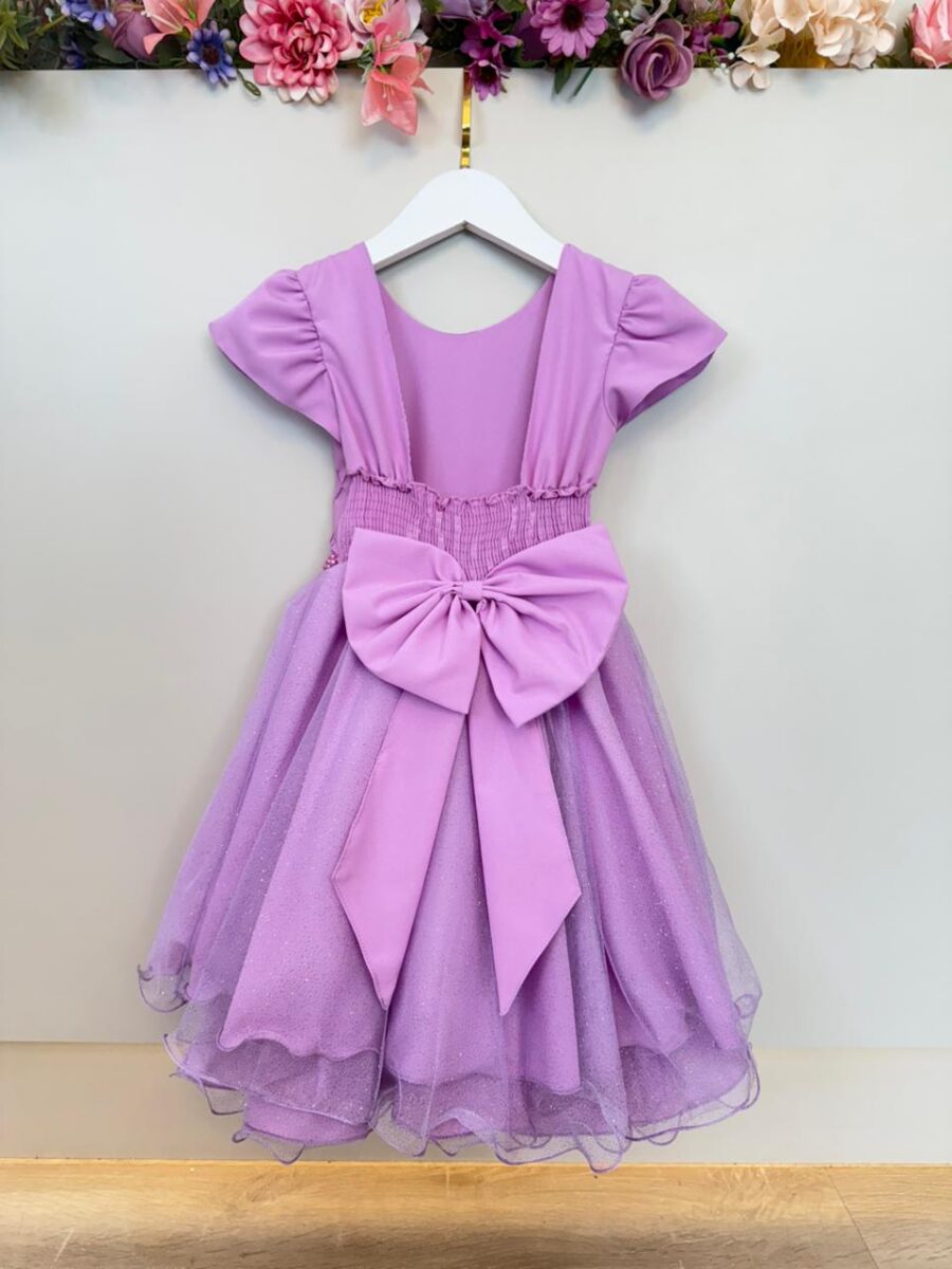 Vestido Infantil Lilás Busto Nervura Daminha Festa