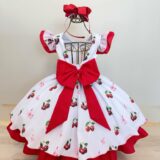Vestido Infantil Branco e Vermelho Estampa Cereja