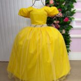 Vestido Longo Infantil Heloísa Marie Amarelo Tule Glitter