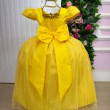 Vestido Longo Infantil Heloísa Marie Amarelo Tule Glitter