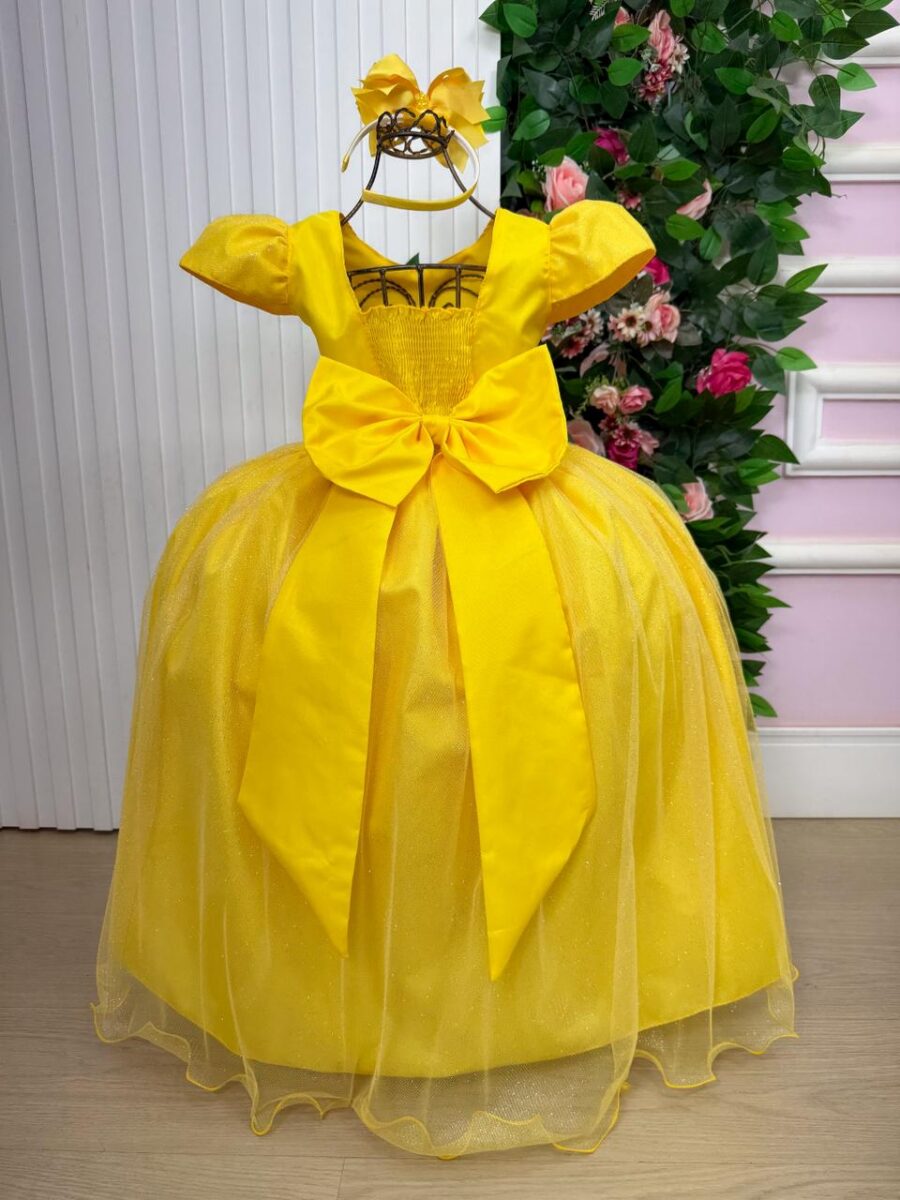 Vestido Longo Infantil Heloísa Marie Amarelo Tule Glitter