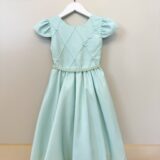 Vestido Infantil Verde Menta Busto Nervura com Flores
