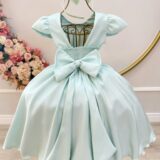 Vestido Infantil Verde Menta Busto Nervura com Flores
