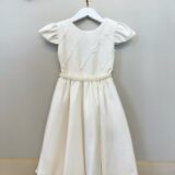 Vestido Infantil Marfim Busto Nervura com Flores Festa