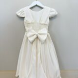 Vestido Infantil Marfim Busto Nervura com Flores Festa