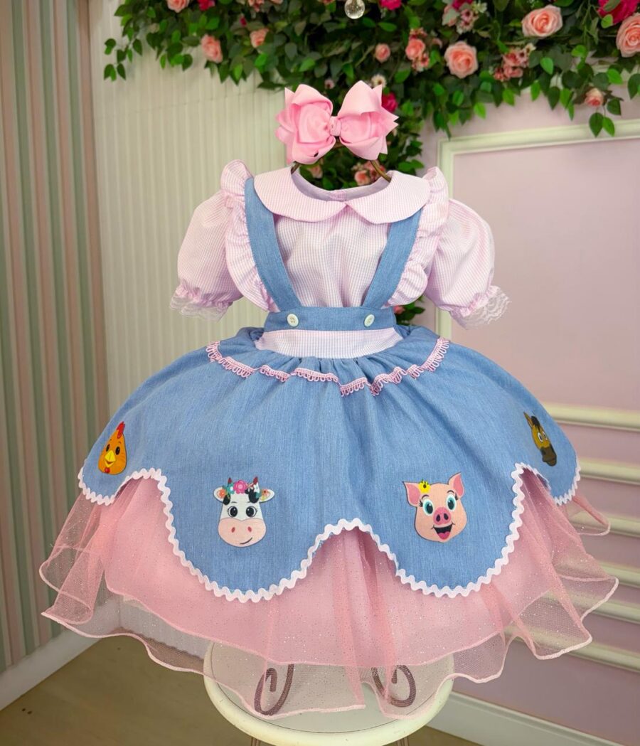 Conjunto Infantil Fazendinha Salopete Jeans e Blusa Xadrez