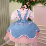 Conjunto Infantil Fazendinha Salopete Jeans e Blusa Xadrez