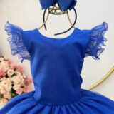 Vestido Infantil Azul Royal com Glitter Daminha Festa