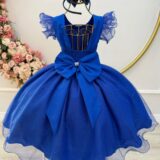 Vestido Infantil Azul Royal com Glitter Daminha Festa