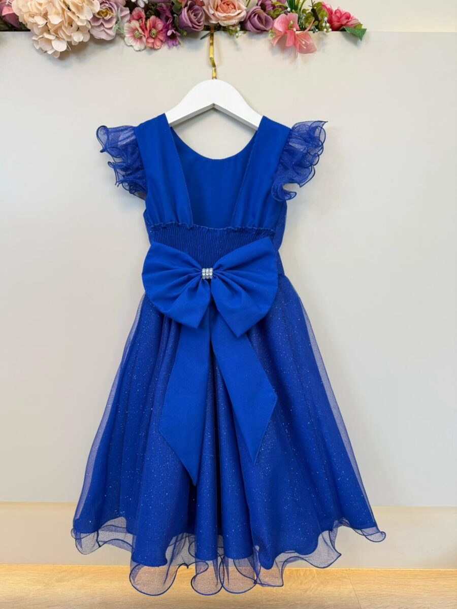 Vestido Infantil Azul Royal com Glitter Daminha Festa