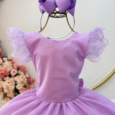 Vestido Infantil Lilás com Glitter Daminha Festa